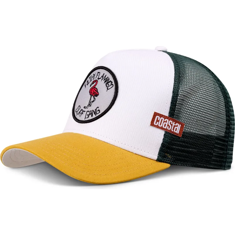 hvid-og-gul-trucker-kasket-filthy-flamingo-surf-gang-hft-fra-coastal