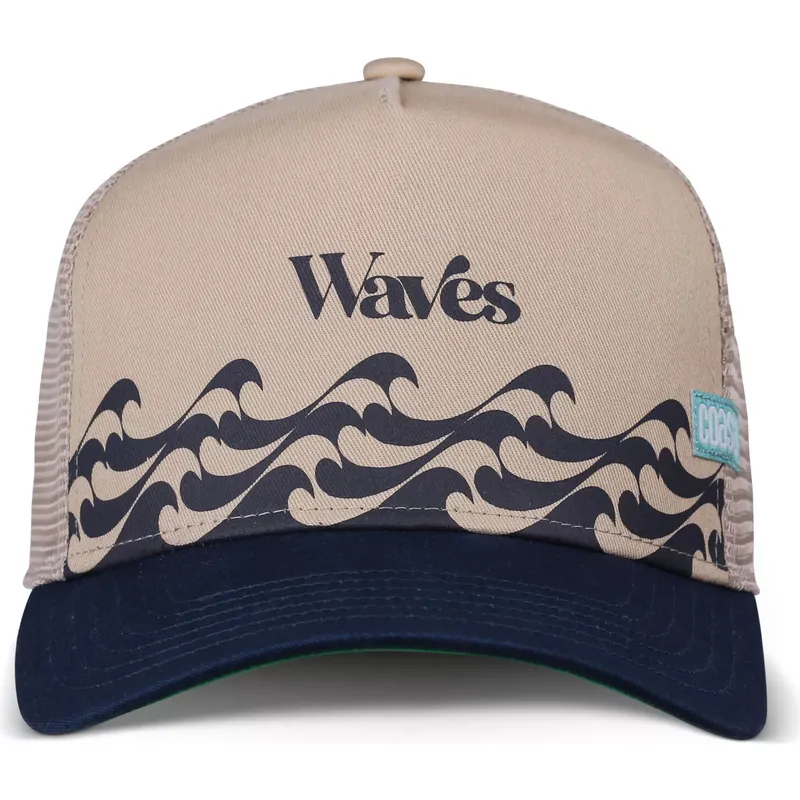 beige-og-marinebla-trucker-kasket-bauhaus-waves-hft-fra-coastal