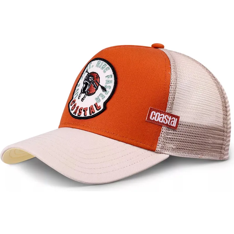 trucker-kasket-orange-og-beige-live-fast-ride-faster-hft-fra-coastal