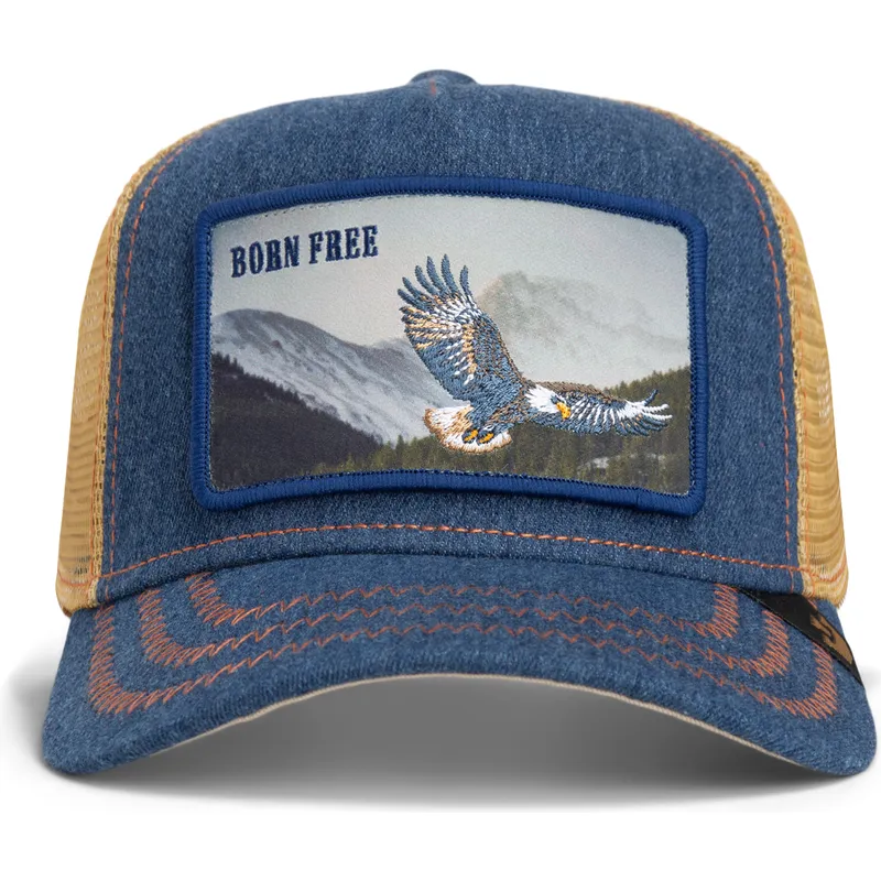 trucker-kasket-marinebla-orn-born-free-wild-heart-the-farm-fra-goorin-bros