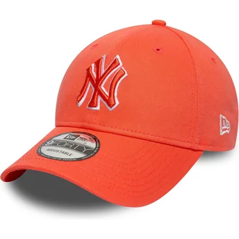 New Era New York Yankees MLB 9FORTY Team Outline justerbar orange kasket med buet skygge og orange logo