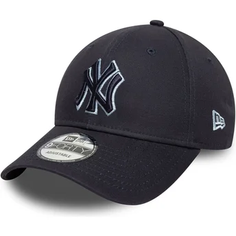 New Era New York Yankees MLB 9FORTY Team Outline justerbar marineblå buet kasket med marineblåt logo