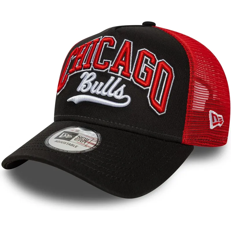 sort-og-rod-trucker-kasket-e-frame-script-fra-chicago-bulls-nba-af-new-era
