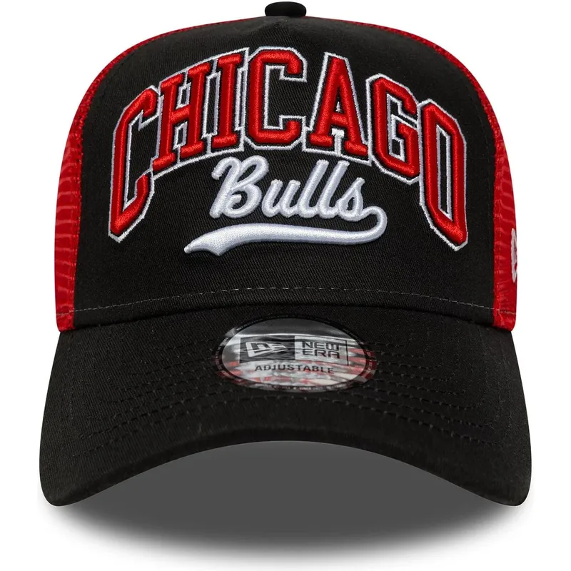 sort-og-rod-trucker-kasket-e-frame-script-fra-chicago-bulls-nba-af-new-era