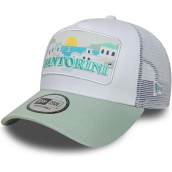 Hvid og grøn Santorini Grækenland A Frame Summer trucker cap fra New Era