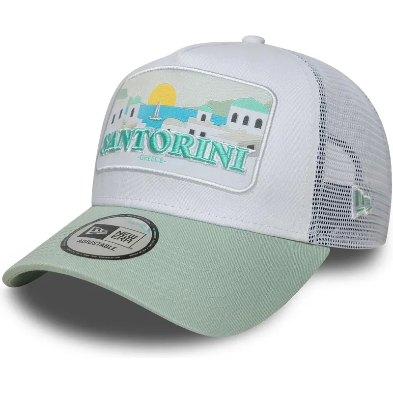 hvid-og-gron-trucker-kasket-santorini-greece-a-frame-summer-fra-new-era