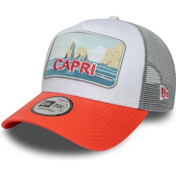 Gorra trucker hvid og orange Capri Italy A Frame Summer fra New Era