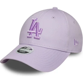 Violet justerbar kvindekasket med buet skygge og violet Los Angeles Dodgers MLB-logo 9FORTY League Essential fra New Era