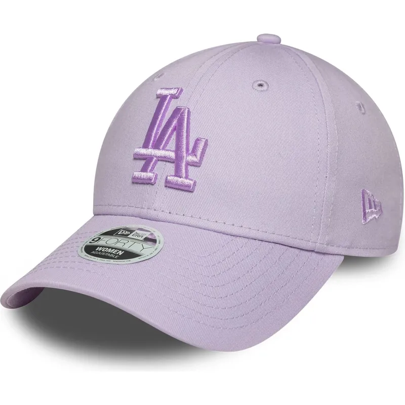 justerbar-violet-buet-kasket-til-kvinder-med-violet-logo-9forty-league-essential-fra-los-angeles-dodgers-mlb-fra-new-era