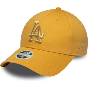 9FORTY Metallic Logo Los Angeles Dodgers MLB gul justerbar kvindehat med buet skygge fra New Era