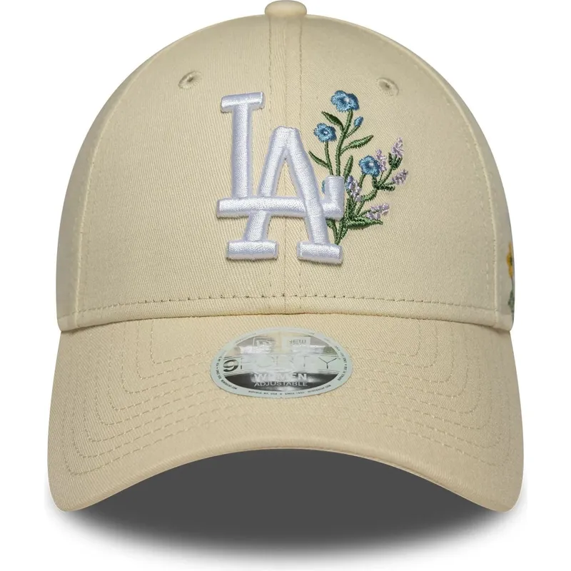 beige-justerbar-buet-kasket-til-kvinder-9forty-floral-icon-fra-los-angeles-dodgers-mlb-fra-new-era