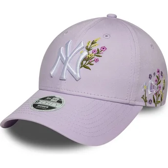 New Era New York Yankees MLB 9FORTY Floral Icon justerbar lilla kvindekasket med buet skygge