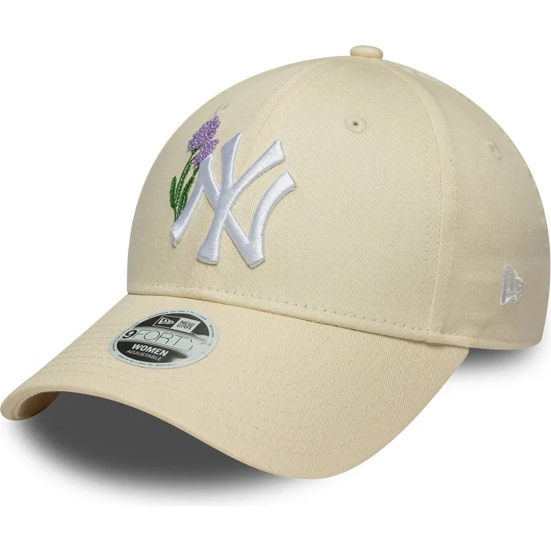 buet-beige-justerbar-kasket-til-kvinder-9forty-beaded-fra-new-york-yankees-mlb-fra-new-era