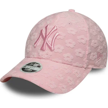 New Era New York Yankees MLB 9FORTY Floral Towelling justerbar lyserød kvindekasket med buet skygge
