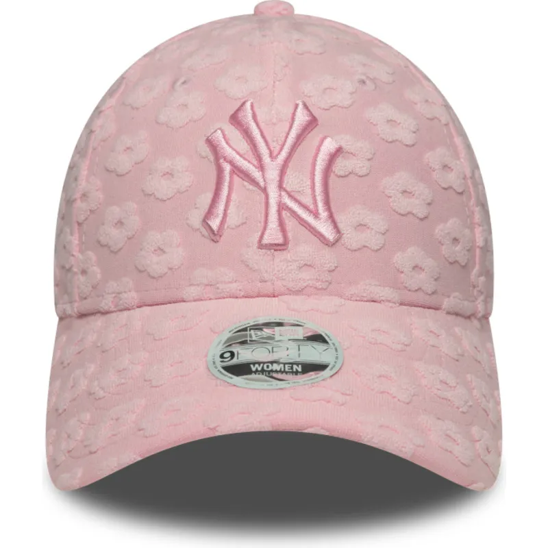 lyserod-justerbar-buet-kasket-til-kvinder-9forty-floral-towelling-fra-new-york-yankees-mlb-fra-new-era
