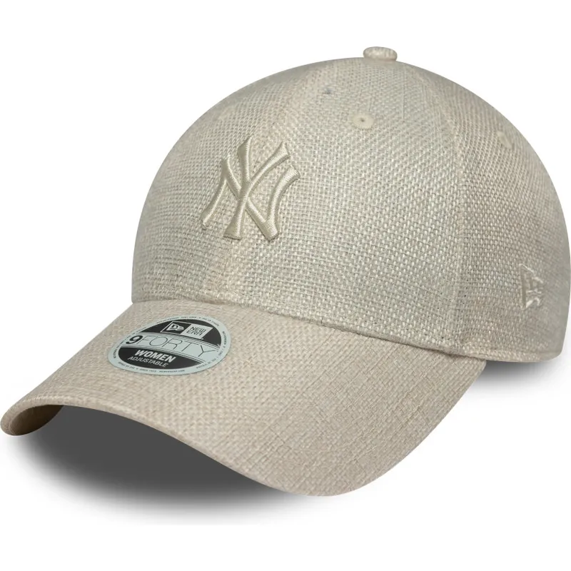 buet-beige-justerbar-kasket-til-kvinder-9forty-woven-fra-new-york-yankees-mlb-fra-new-era
