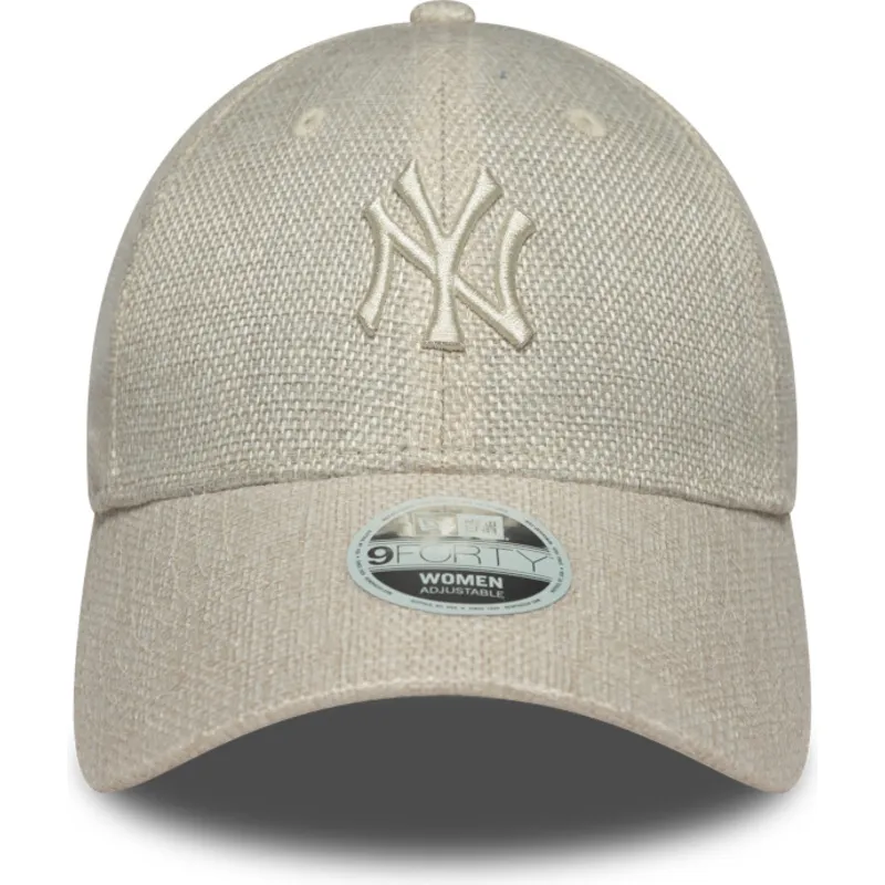 buet-beige-justerbar-kasket-til-kvinder-9forty-woven-fra-new-york-yankees-mlb-fra-new-era