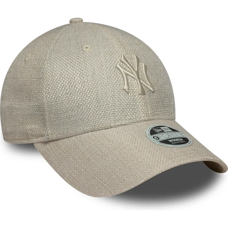 buet-beige-justerbar-kasket-til-kvinder-9forty-woven-fra-new-york-yankees-mlb-fra-new-era