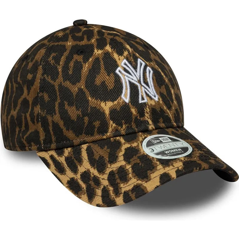 buet-kasket-med-leopardmonster-justerbar-til-kvinder-9twenty-outline-fra-new-york-yankees-mlb-fra-new-era