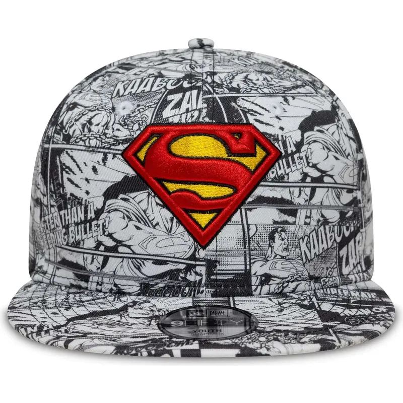 sort-flad-snapback-kasket-til-drenge-9fifty-all-over-print-superman-dc-comics-fra-new-era