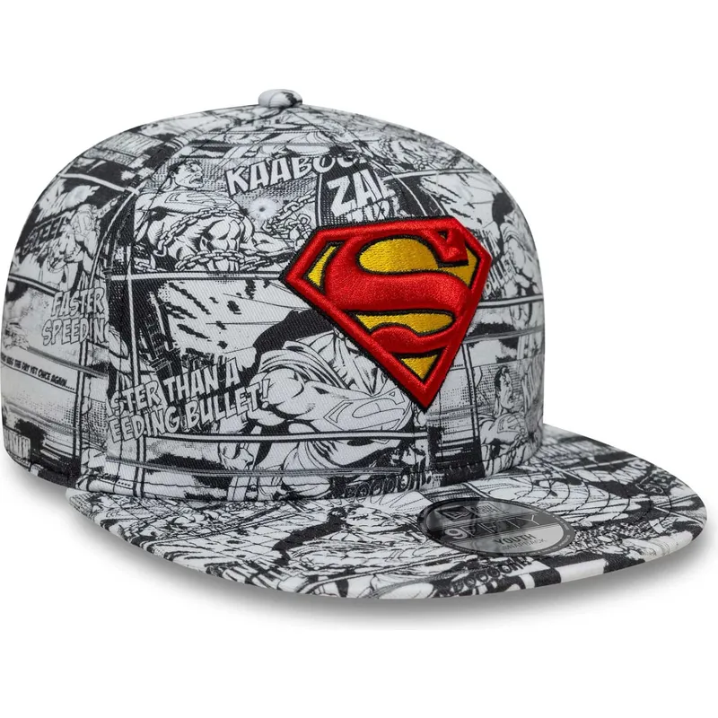 sort-flad-snapback-kasket-til-drenge-9fifty-all-over-print-superman-dc-comics-fra-new-era