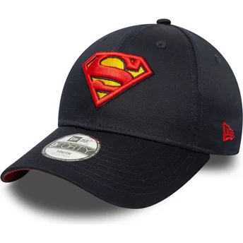 Justerbar mørkeblå buet kasket til drenge 9FORTY All Over Print med Superman DC Comics fra New Era
