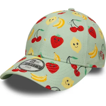 Grøn justerbar buet kasket til dreng 9FORTY All Over Print Fruit fra New Era