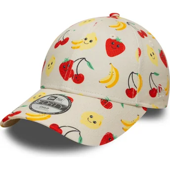 Beige justerbar buet kasket til dreng 9FORTY All Over Print Fruit fra New Era