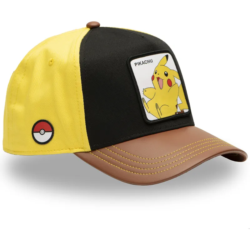 buet-sort-gul-og-brun-snapback-kasket-pikachu-pmk6-pik-pokemon-fra-capslab