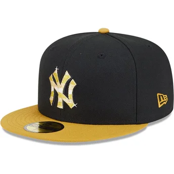 Sort og gul justerbar flat cap med guldlogo 59FIFTY Day fra New York Yankees MLB fra New Era