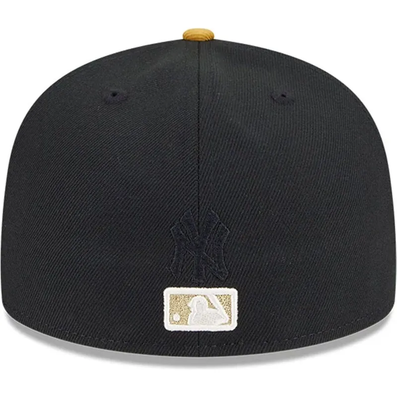 sort-og-gul-fitted-flat-cap-med-gyldent-logo-59fifty-day-fra-new-york-yankees-mlb-af-new-era