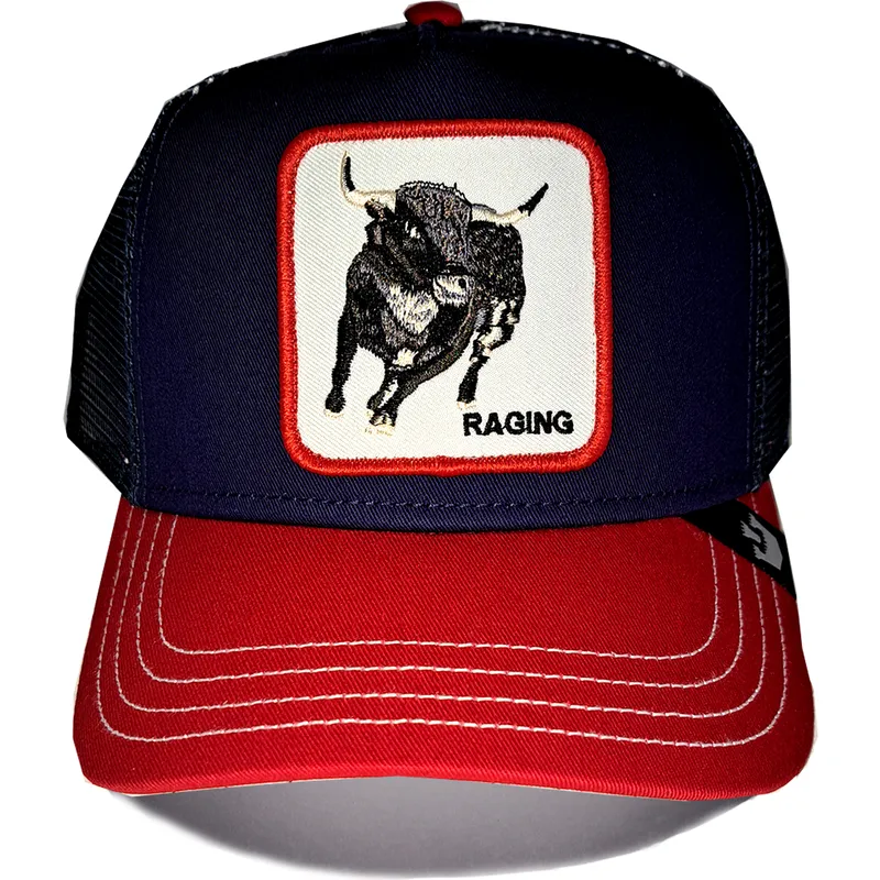 trucker-kasket-marinebla-og-rod-tyr-raging-bull-fab-farm-fra-goorin-bros