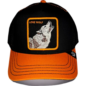 Sort og orange trucker kasket med ulvemotiv Solo Wolf Fab Farm fra Goorin Bros.
