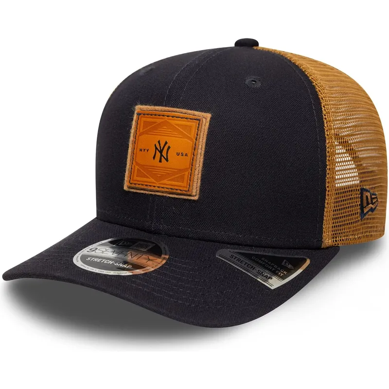 trucker-kasket-marinebla-og-brun-9seventy-stretch-snap-debossed-logo-fra-new-york-yankees-mlb-fra-new-era