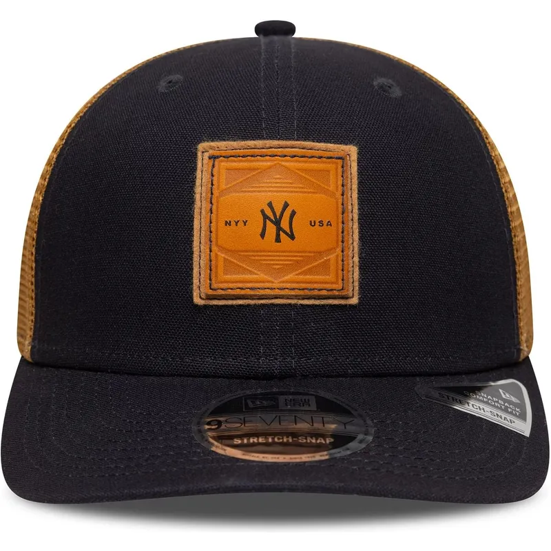 trucker-kasket-marinebla-og-brun-9seventy-stretch-snap-debossed-logo-fra-new-york-yankees-mlb-fra-new-era
