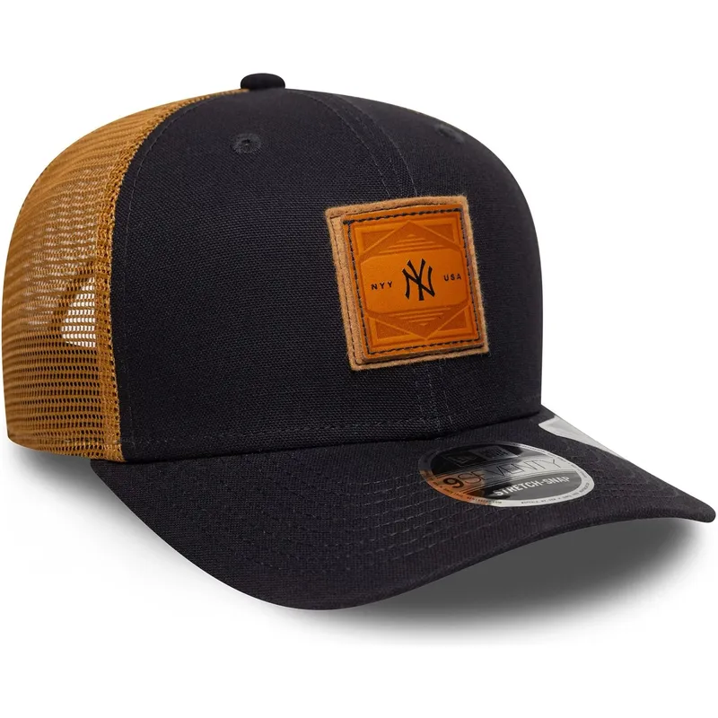 trucker-kasket-marinebla-og-brun-9seventy-stretch-snap-debossed-logo-fra-new-york-yankees-mlb-fra-new-era