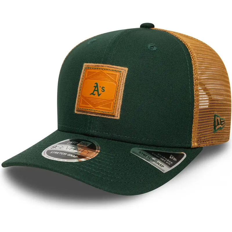 gron-og-brun-trucker-kasket-9seventy-stretch-snap-debossed-logo-fra-oakland-athletics-mlb-fra-new-era