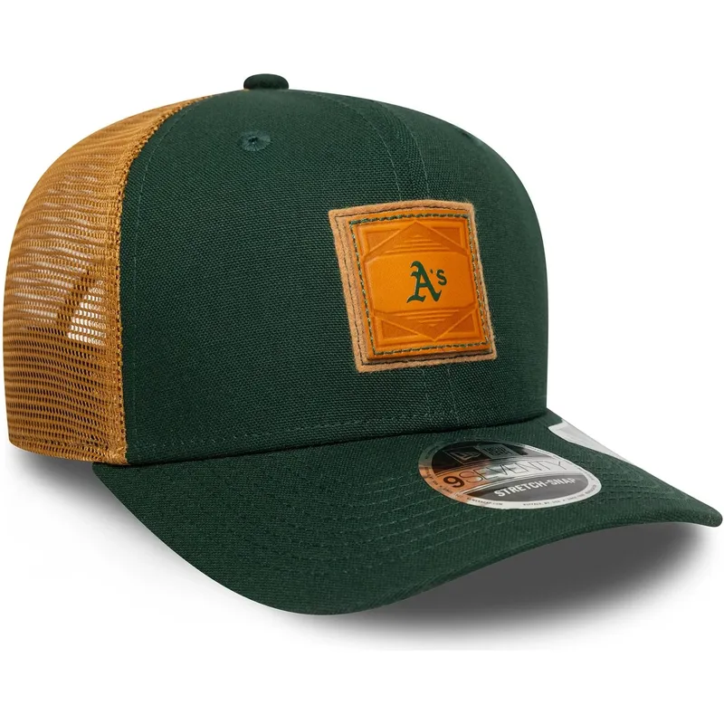 gron-og-brun-trucker-kasket-9seventy-stretch-snap-debossed-logo-fra-oakland-athletics-mlb-fra-new-era