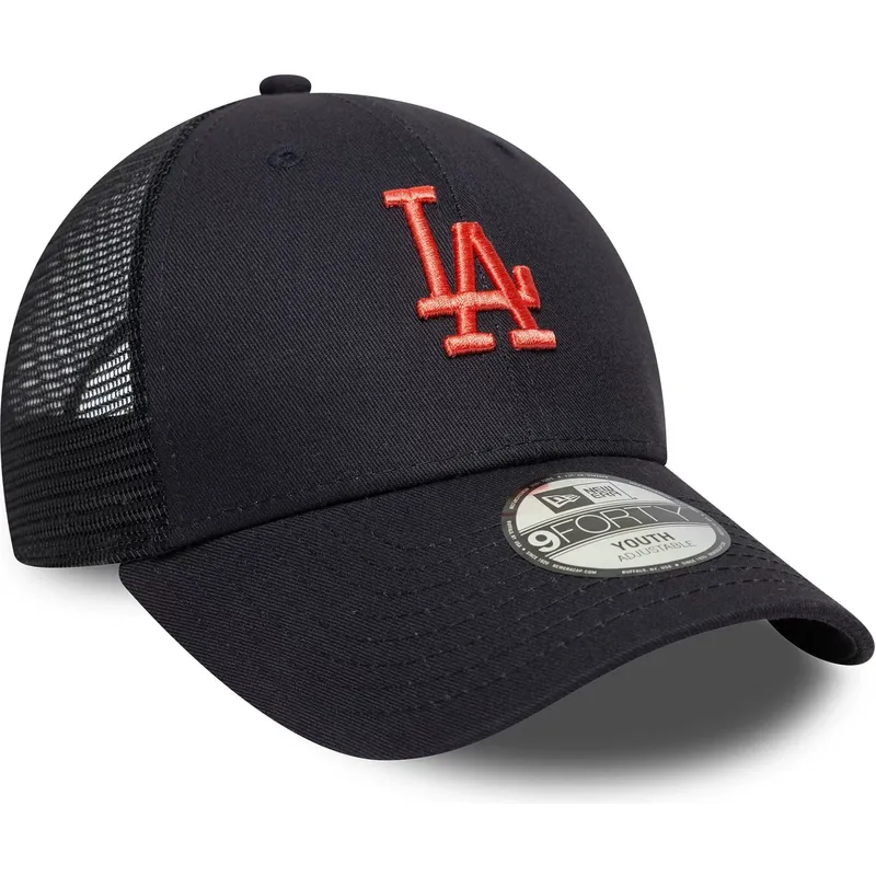 justerbar-navy-trucker-kasket-til-dreng-med-rodt-logo-9forty-homefield-fra-los-angeles-dodgers-mlb-fra-new-era