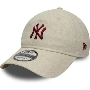 Beige justerbar 9TWENTY Linen kurvet kasket New York Yankees MLB fra New Era