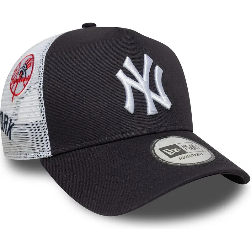trucker-kasket-marinebla-og-hvid-a-frame-multi-patch-fra-new-york-yankees-mlb-fra-new-era