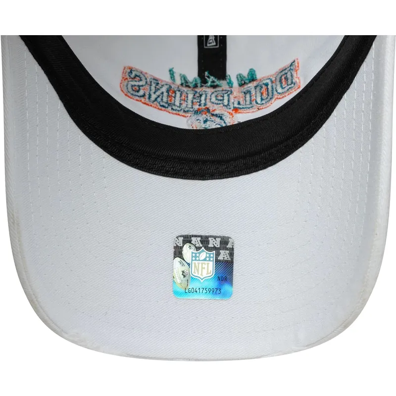 hvid-justerbar-buet-kasket-9twenty-washed-distress-fra-miami-dolphins-nfl-fra-new-era
