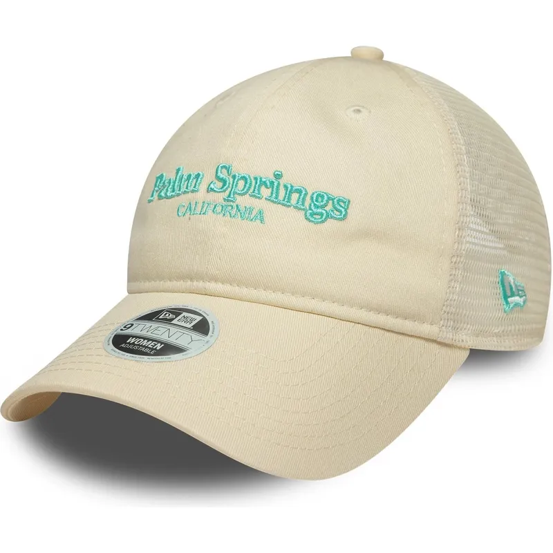 beige-justerbar-trucker-kasket-til-kvinder-9twenty-city-fra-palm-springs-byer-og-strande-fra-new-era