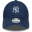 marinebla-justerbar-buet-kasket-til-kvinder-9twenty-denim-fra-new-york-yankees-mlb-fra-new-era