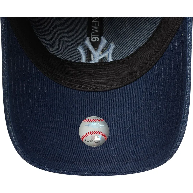 marinebla-justerbar-buet-kasket-til-kvinder-9twenty-denim-fra-new-york-yankees-mlb-fra-new-era
