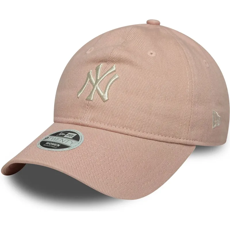 justerbar-lyserod-buet-kasket-til-kvinder-9twenty-dye-denim-fra-new-york-yankees-mlb-fra-new-era