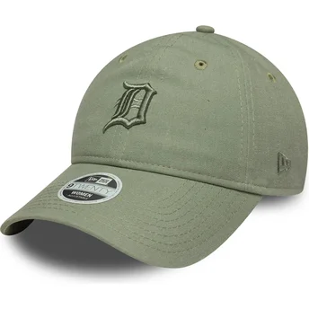 Grøn justerbar kvindekasket med buet skygge og grønt logo 9TWENTY Linen af Detroit Tigers MLB fra New Era