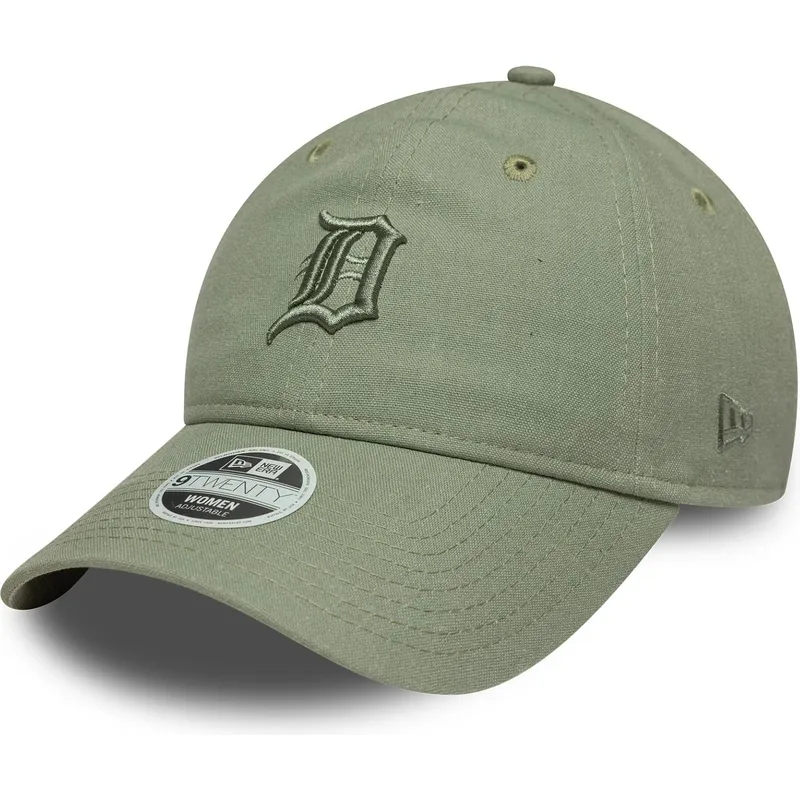 gron-justerbar-buet-kasket-til-kvinder-med-gront-logo-9twenty-linen-fra-detroit-tigers-mlb-fra-new-era