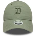 gron-justerbar-kvindekasket-med-buet-skygge-og-gront-logo-9twenty-linen-af-detroit-tigers-mlb-fra-new-era