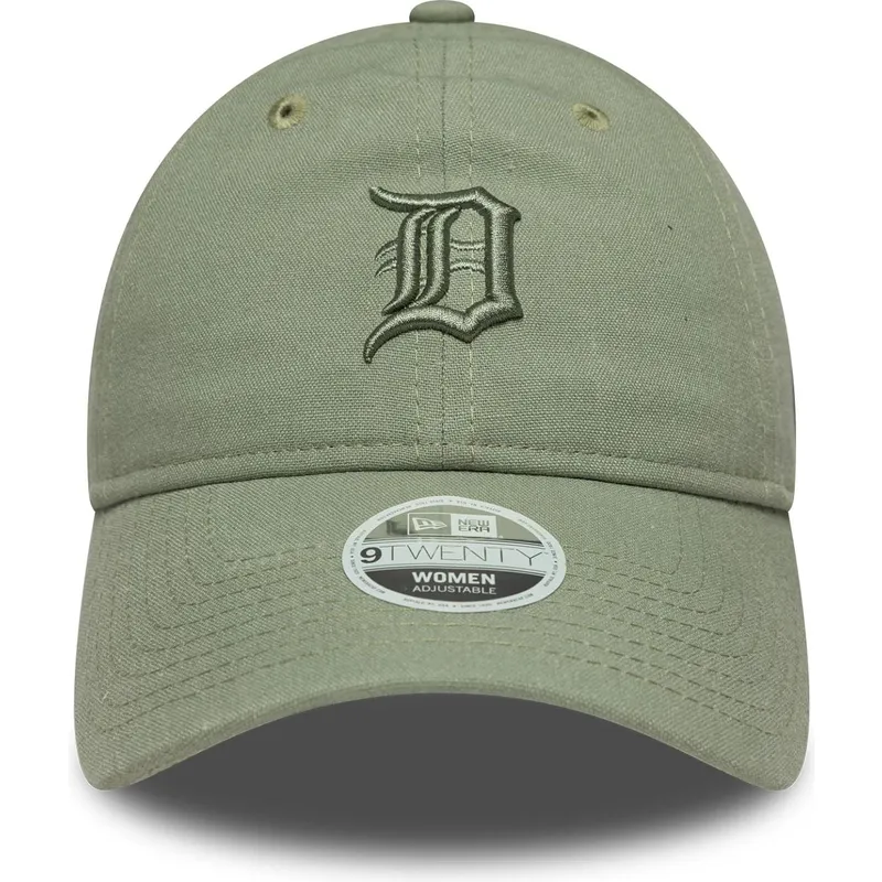 gron-justerbar-buet-kasket-til-kvinder-med-gront-logo-9twenty-linen-fra-detroit-tigers-mlb-fra-new-era